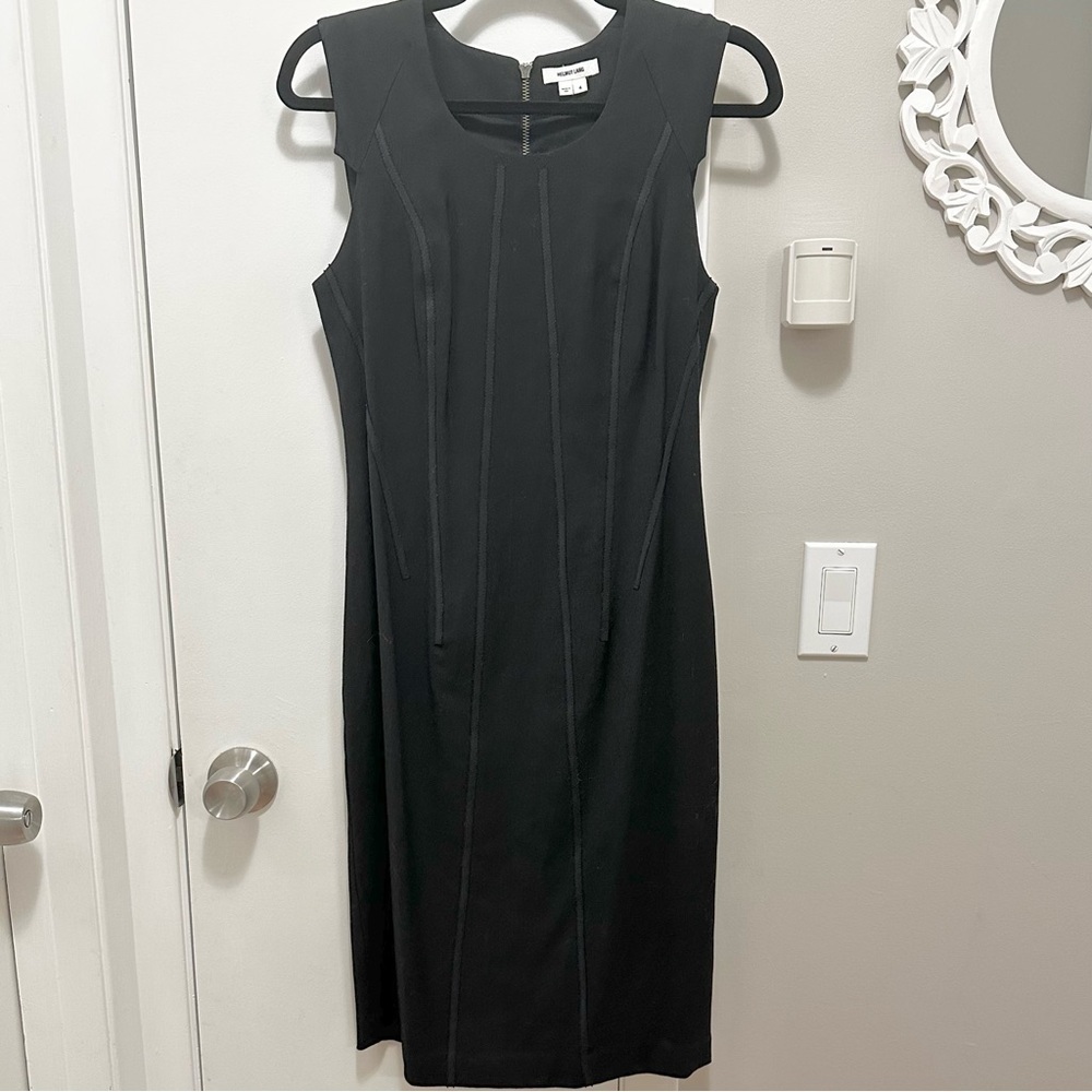 HELMUT LANG Line Detail Black Angora & Bemberg Cupro Mini Dress Silk Lined 4 LBD